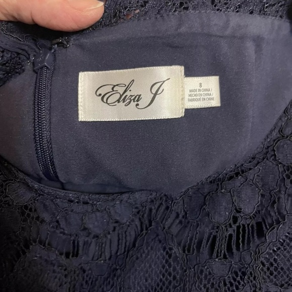Elegant Navy Lace Dress Elisa F lace Evening Cocktail Dress blue color size 8 - Picture 5 of 6